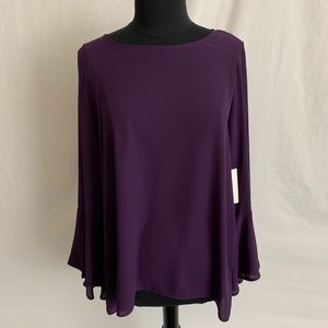 NWT Purple Halston Blouse beaded sleeve detail